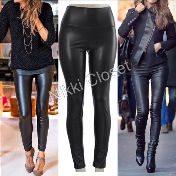 Faux Leather Leggings High Waist Fleece LINED - Picture 2 of 4